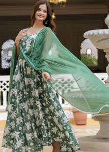 Floral printed sleeveless kurta with dupatta
