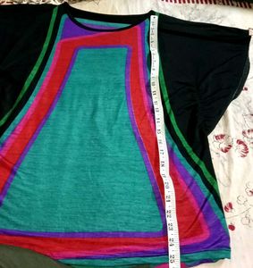 Black Multicolour Batwing Sleeve Loose Top