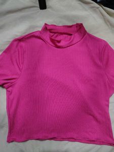 Savana Hot Pink Ribbed Mock Neck Crop Top