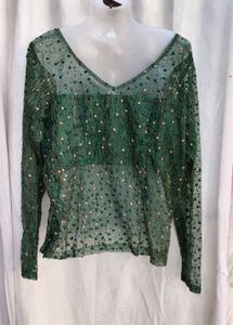 I. Elegant Green Embellished Blouse