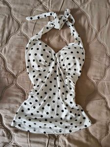 Retro Backless Polka Dot Halter Top