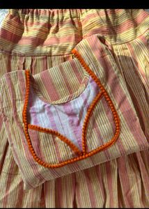 FIXED PRICE Orange Striped Cotton Kurta Set