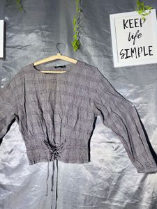 Barshika Gray Plaid Lace-Up Crop Top
