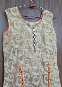 Festive Kurta and Orange Skirt Set