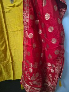 Yellow Kurta with Red Dupatta