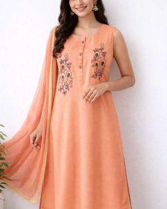 Peach Embroidered Kurti Dress