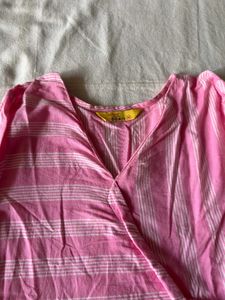 Chic Pink Striped Wrap Peplum Top