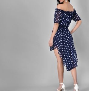 Stylish Navy Blue Polka Dot Dress – Like New