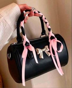 Savana Cute Black Barrel Bag with Pink Bows
