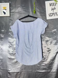 Light Blue Striped V-Neck Top