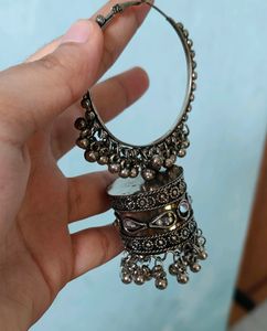 Oxidised Silver Large Jhumkis