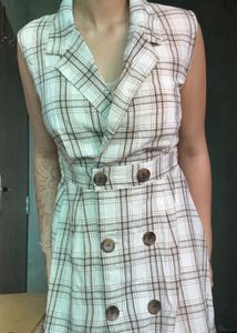 Plaid Sleeveless Blazer Slit Dress