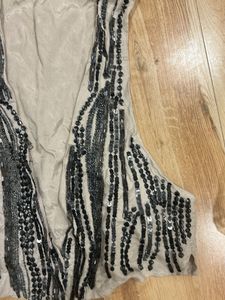 Sequin Embellished Open Front Waist Jacket