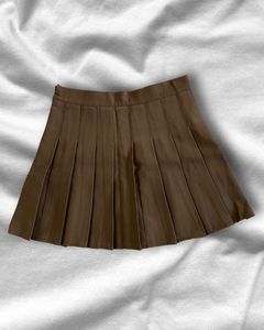Brown Pleated Mini Skirt
