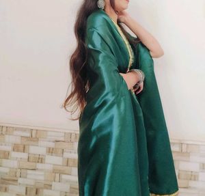 Emerald Green Satin  dreped skirt with jacket blou