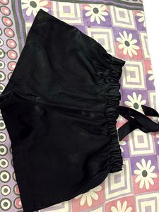 imported Black Satin High-Waisted Shorts