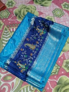 Vibrant Blue Embroidered Saree