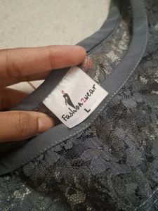 Elegant Grey Lace Sleeve Dress