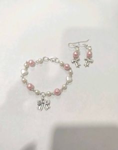 Bow coquette charm bracelet and earrings