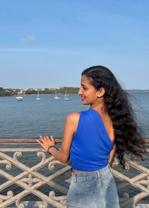 Stylish One-Shoulder Ruched Blue Top
