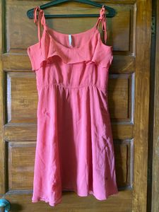 Coral Ruffled Spaghetti Strap Dress