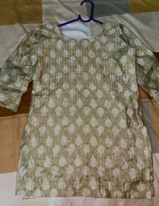 Olive Green Leaf Print Kurta