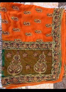 Exquisite Orange Embroidered Saree