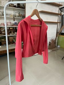 Customized Coral Hooded Cropped Jacket