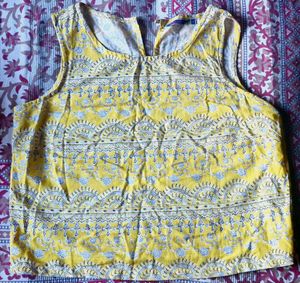 Yellow Block Print Sleeveless Top