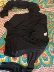 Black Ribbed Blouse with Tie Detail
