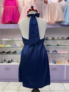 Navy Blue Halter Neck  Dress