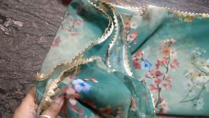 Beautiful Floral Saree with Red Dupatta
