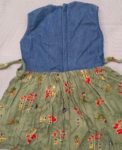 Denim Floral Printed Frock