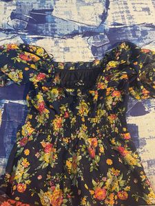 Cute Navy Floral Smocked Peplum Top