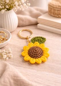 Crocheted Sunflower Keychain