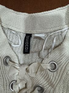 Cream Lace-Up Knit Sweater
