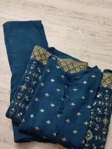Elegant Teal Kurta with Golden Embellishments (two