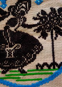 Vintage Cross-Stitch Folk Art Wall Hanging