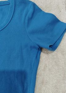 Blue Cropped Ribbed T-Shirt
