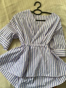 Striped V-Neck Peplum Top