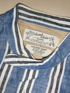 Scotch And Soda Branded Striped Blue Casual Shirt