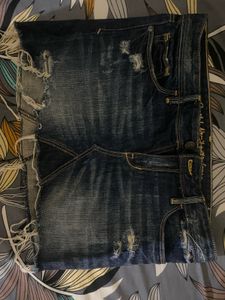 Distressed Blue Denim Mini Skirt