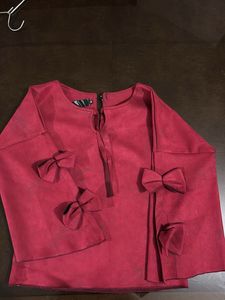 Elegant Red top with Bow Embellishments