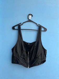Black Faux Leather Zipper Corset Top