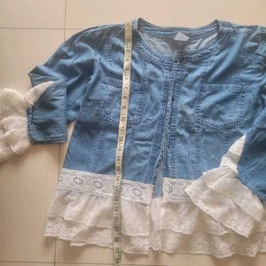 Denim Jacket with Lace Trim