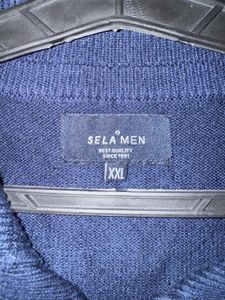 Men's Navy Blue Buttoned Oversized Pullover