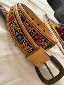 Embroidered Leather Belt with Mirror Work