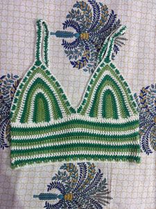 Crochet Green &amp; White Top