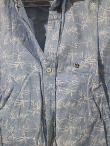 Men's Blue Printed Long Sleeve Shirt