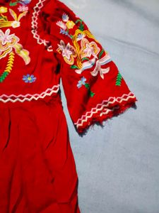 Red Embroidered Kurta